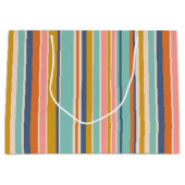 レトロ縦オレンジブルーとイエローピンクストライプ色 ラージペーパーバッグ (正面)