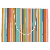 レトロ縦オレンジブルーとイエローピンクストライプ色 ラージペーパーバッグ (裏面)