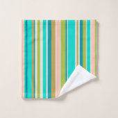 レトロ縦ピンクターコイズと桃ストライプ色 バスタオルセット (ウォッシュタオル)