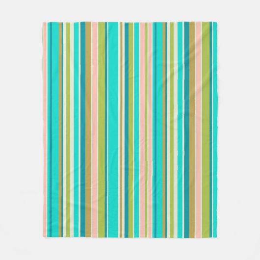 レトロ縦ピンクターコイズと桃ストライプ色 フリースブランケット (正面)