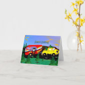 レトロ缶ハムキャンパーのクリスマスカード カード (黄色い花)