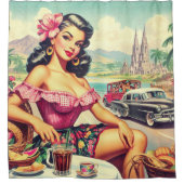 レトロ美しいヒスパニックガール シャワーカーテン (正面)