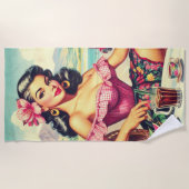 レトロ美しいヒスパニックガール ビーチタオル (正面)