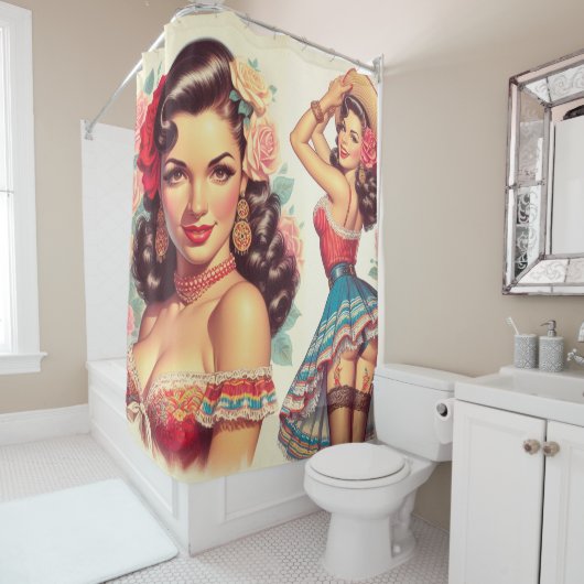 レトロ美しいメキシコ シャワーカーテン (インサイチュ)