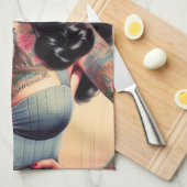 レトロ美しい入れ墨ピンアップ キッチンタオル (四つ折り)