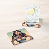 レトロ美しい入れ墨ピンアップ スクエアペーパーコースター (インサイチュ)