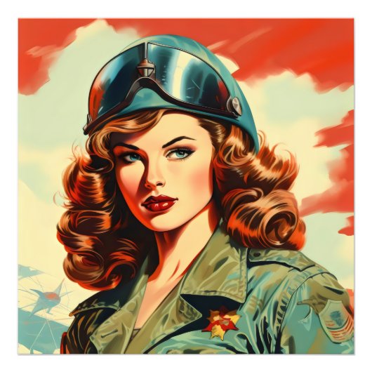 レトロ美しい女性兵士 フォトプリント            (正面)