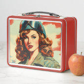 レトロ美しい女性兵士 メタルランチボックス (インサイチュ)