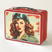 レトロ美しい女性兵士 メタルランチボックス (裏面)