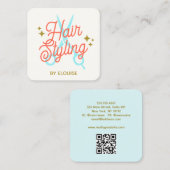 レトロ美容師、はさみQRコード スクエア名刺 (正面/裏面)