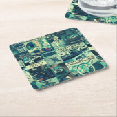 レトロ美的タイプライターコラージュカスタム引用文 スクエアペーパーコースター (アングル)