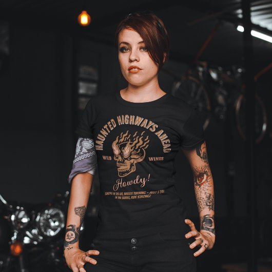 レトロ美的バーニングスカルタイポグラフィワイルドウエスト Tシャツ