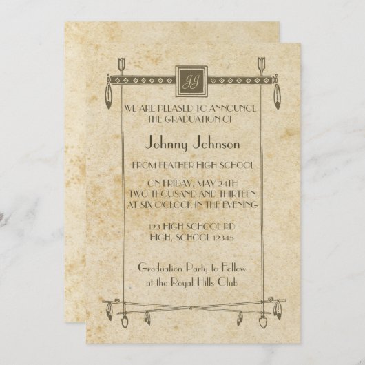 レトロ羽毛バナーテーマ卒業発表 招待状 (正面/裏面)