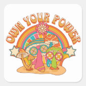 レトロ自分のパワー女の子、虹、キノコ スクエアシール (正面)
