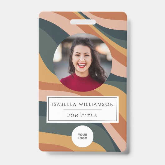 レトロ自然の波線従業員の写真ID バッジ (Front)