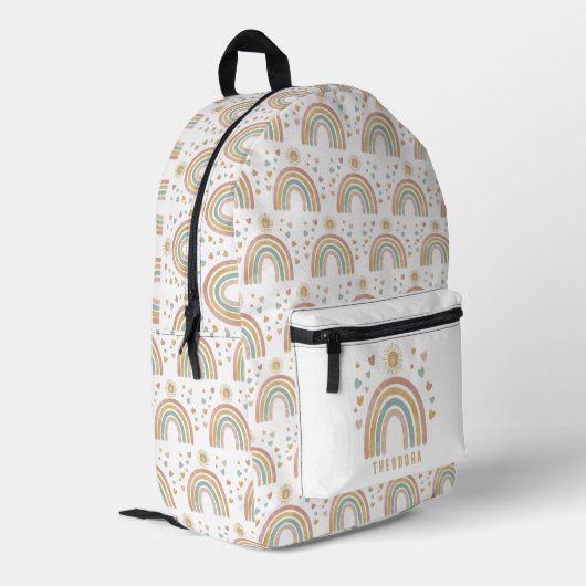 レトロ自然カラーウォーターカラーレインボー&サンネーム プリントバックパック (裏面左端)