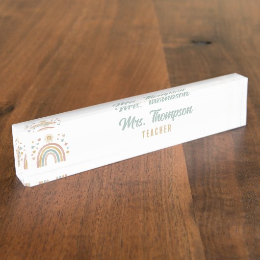 レトロ自然カラーズレインボーアンドサン先生 デスクネームプレート (側面)