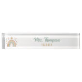 レトロ自然カラーズレインボーアンドサン先生 デスクネームプレート (正面)