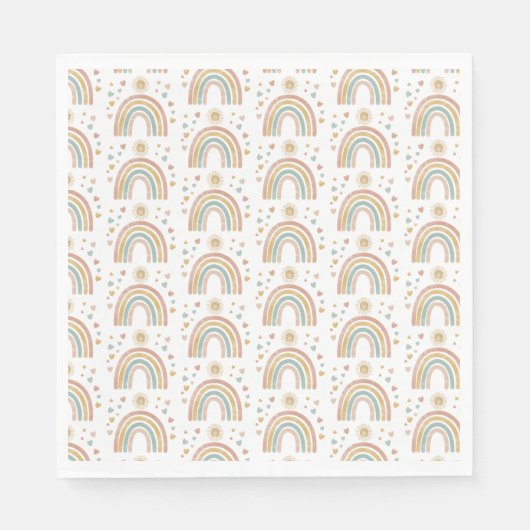 レトロ自然カラー水彩レインボーサンパターン スタンダードランチョンナプキン (正面)