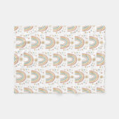 レトロ自然カラー水彩レインボーサンパターン フリースブランケット (正面(横))