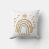 レトロ自然カラー水彩虹と太陽 クッション (裏面)