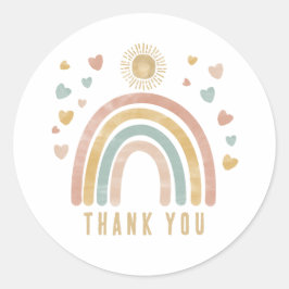 レトロ自然カラー水彩虹と太陽 ラウンドシール