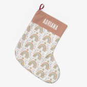 レトロ自然カラー水彩虹の太陽の名前 ラージクリスマスストッキング (正面 (吊り時))