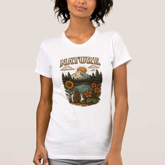 レトロ自然ビベス – ヴィンテージマウンテン&フォレストT-S Tシャツ (正面)
