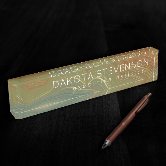 レトロ自然層 |ヴィンテージニュートラルトーンアゲート デスクネームプレート