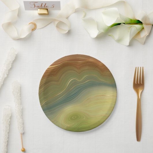 レトロ自然層 |ヴィンテージニュートラルトーンアゲート ペーパープレート (ウェディング)