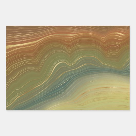 レトロ自然層 |ヴィンテージニュートラルトーンアゲート ラッピングペーパーシート (正面2)