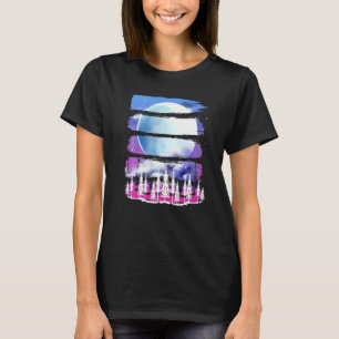 レトロ自然森林樹木満月ムーンムーンライトナント Tシャツ