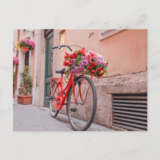 レトロ自転車とフローラはがき ポストカード (正面)