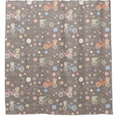 レトロ自転車と花 シャワーカーテン (正面)