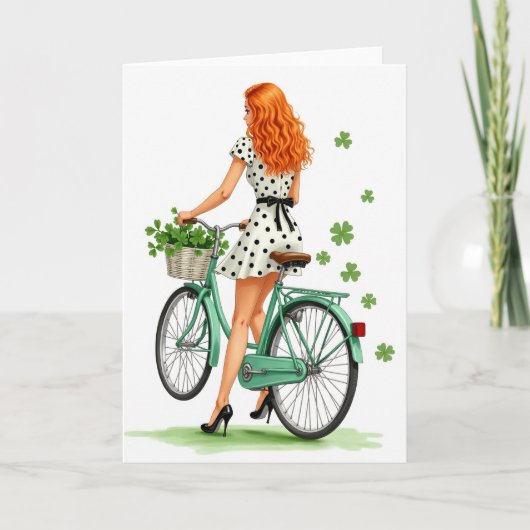 レトロ自転車の女性ラックカード カード (正面)