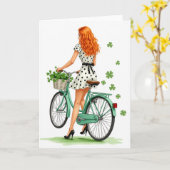 レトロ自転車の女性ラックカード カード (黄色い花)