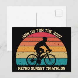 レトロ自転車サイクリングサンセット トライアスロンTシャツ ポストカード
