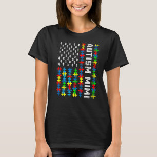 レトロ自閉症啓発Usa国旗Mimiサポート自炎 Tシャツ