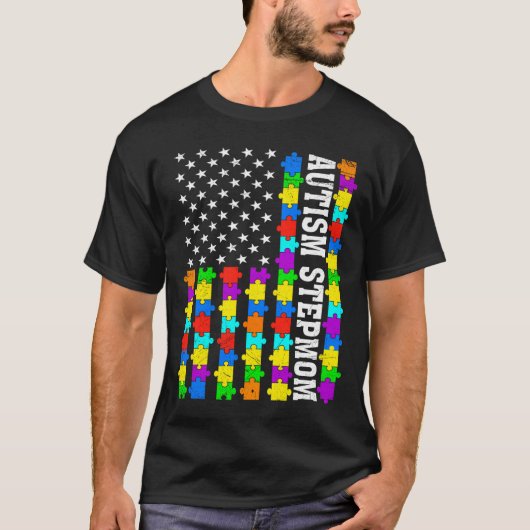 レトロ自閉症継母アメリカ国旗ラブ自閉症Awa Tシャツ (正面)