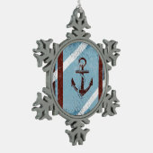 レトロ航海のいかりレッドブルーグランジ動揺して スノーフレークピューターオーナメント (左)