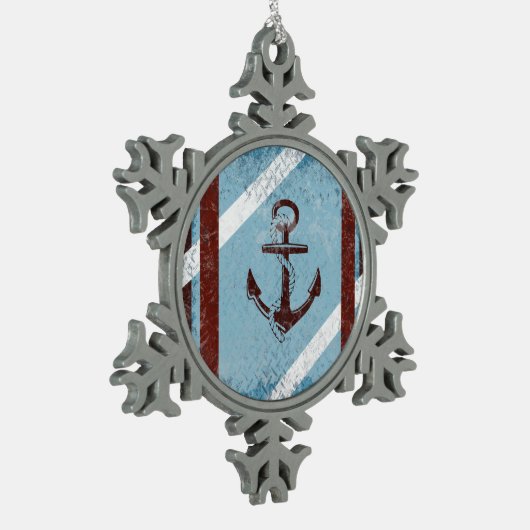 レトロ航海のいかりレッドブルーグランジ動揺して スノーフレークピューターオーナメント (左)