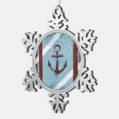 レトロ航海のいかりレッドブルーグランジ動揺して スノーフレークピューターオーナメント (右)