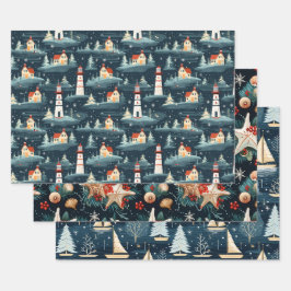 レトロ航海のクリスマスパターン ラッピングペーパーシート
