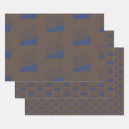 レトロ航海のブラウンネイビーブルーシップ帆船 ラッピングペーパーシート