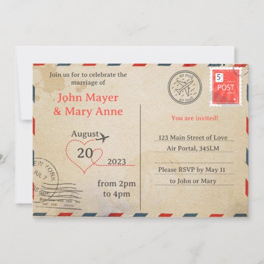 レトロ航空便はがき招待状 招待状 (正面)