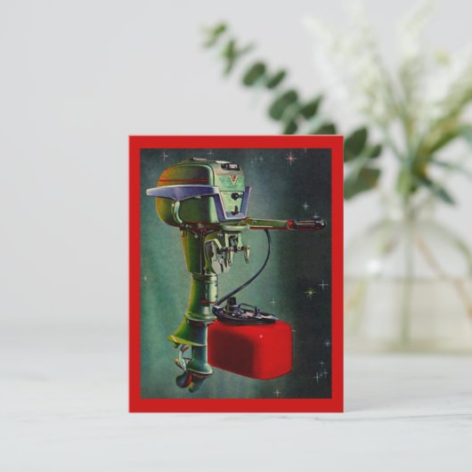 レトロ船外機(赤ガスタンク付)バケーション招待状 招待状 (スタンド正面)