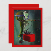 レトロ船外機(赤ガスタンク付)バケーション招待状 招待状 (正面/裏面)