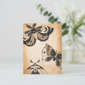 レトロ色あせた黒い蛾タンヴィンテージ羊皮紙 ポストカード (スタンド正面)