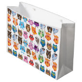 レトロ色のフクロウパターン ラージペーパーバッグ (正面アングル)