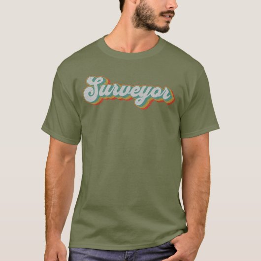 レトロ色の地図で測量士 Tシャツ (正面)